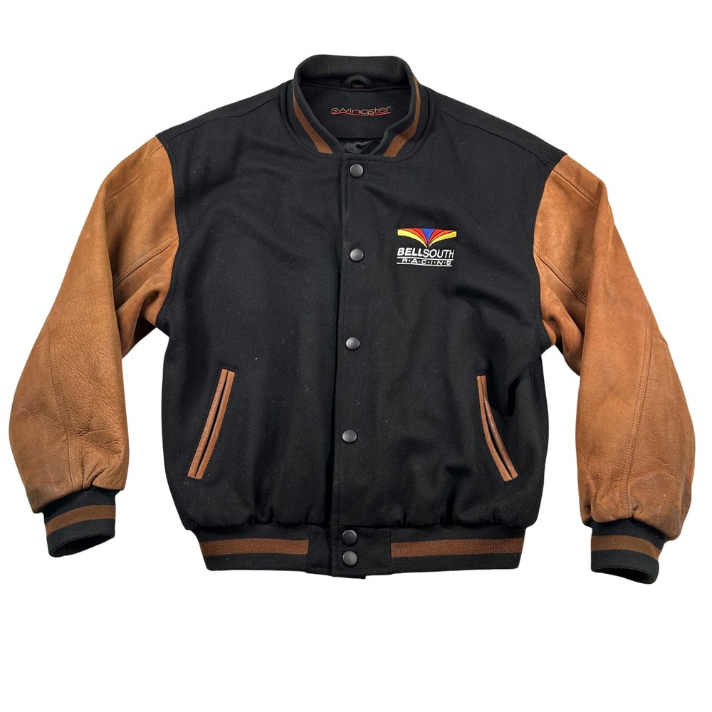 Vintage Swingster Jacket Mens M BellSouth Racing Varsity Wool Leather Bomber 90s